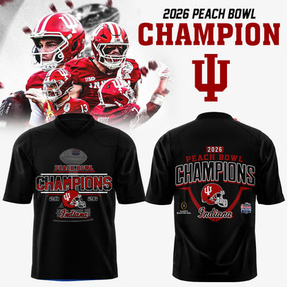 . Indiana Hoosiers Peach Bowl Champion 2026 Black Football Jersey V2