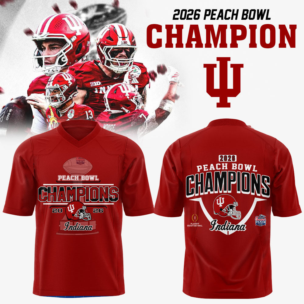 . Indiana Hoosiers Peach Bowl Champion 2026 Red Football Jersey V2