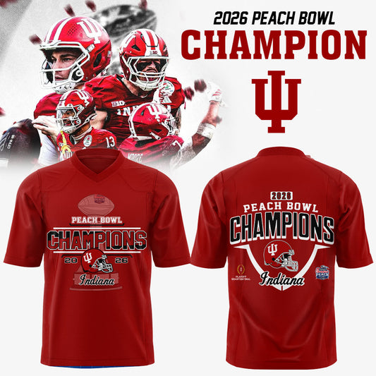 . Indiana Hoosiers Peach Bowl Champion 2026 Red Football Jersey V2