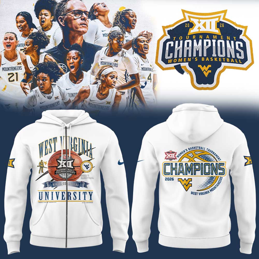 WVU Women’s Basketball 2026 Big 12 Women’s Basketball Tournament Championship White Zip Hoodie
