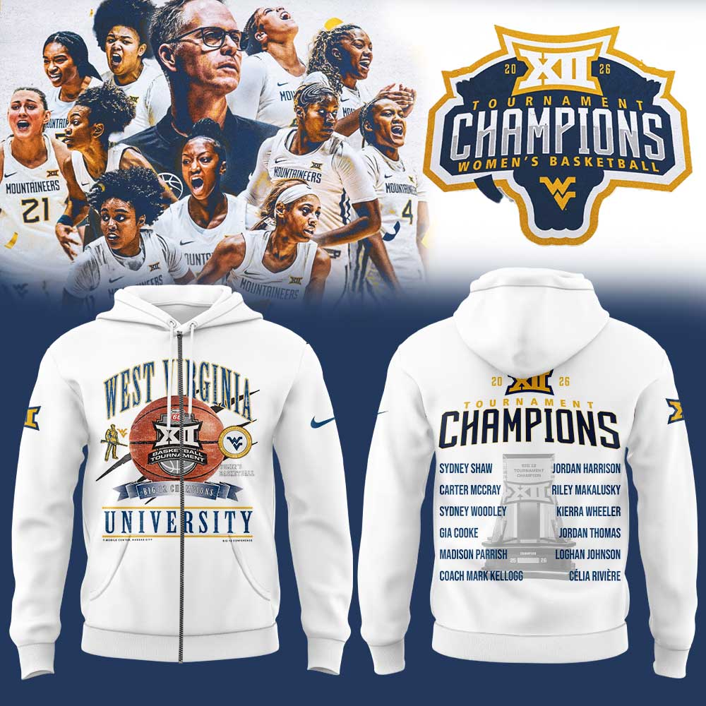 WVU Women’s Basketball 2026 Big 12 Women’s Basketball Tournament Championship White Zip Hoodie