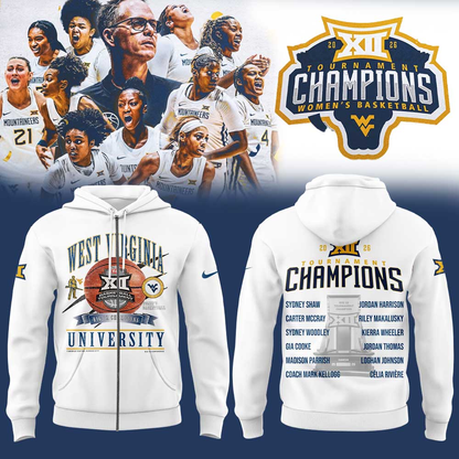 WVU Women’s Basketball 2026 Big 12 Women’s Basketball Tournament Championship White Zip Hoodie