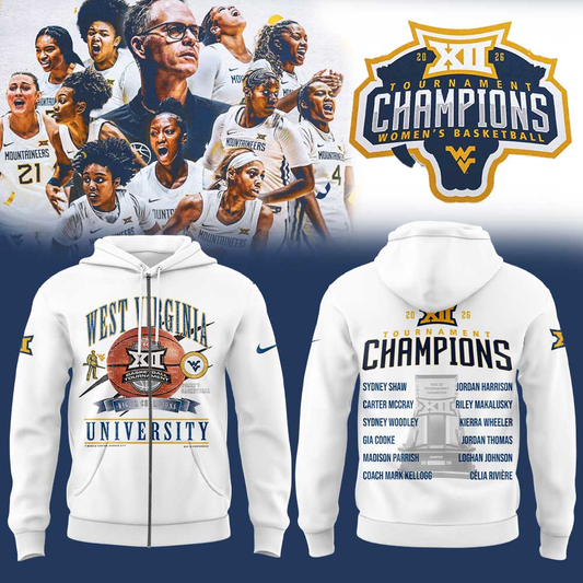 WVU Women’s Basketball 2026 Big 12 Women’s Basketball Tournament Championship White Zip Hoodie