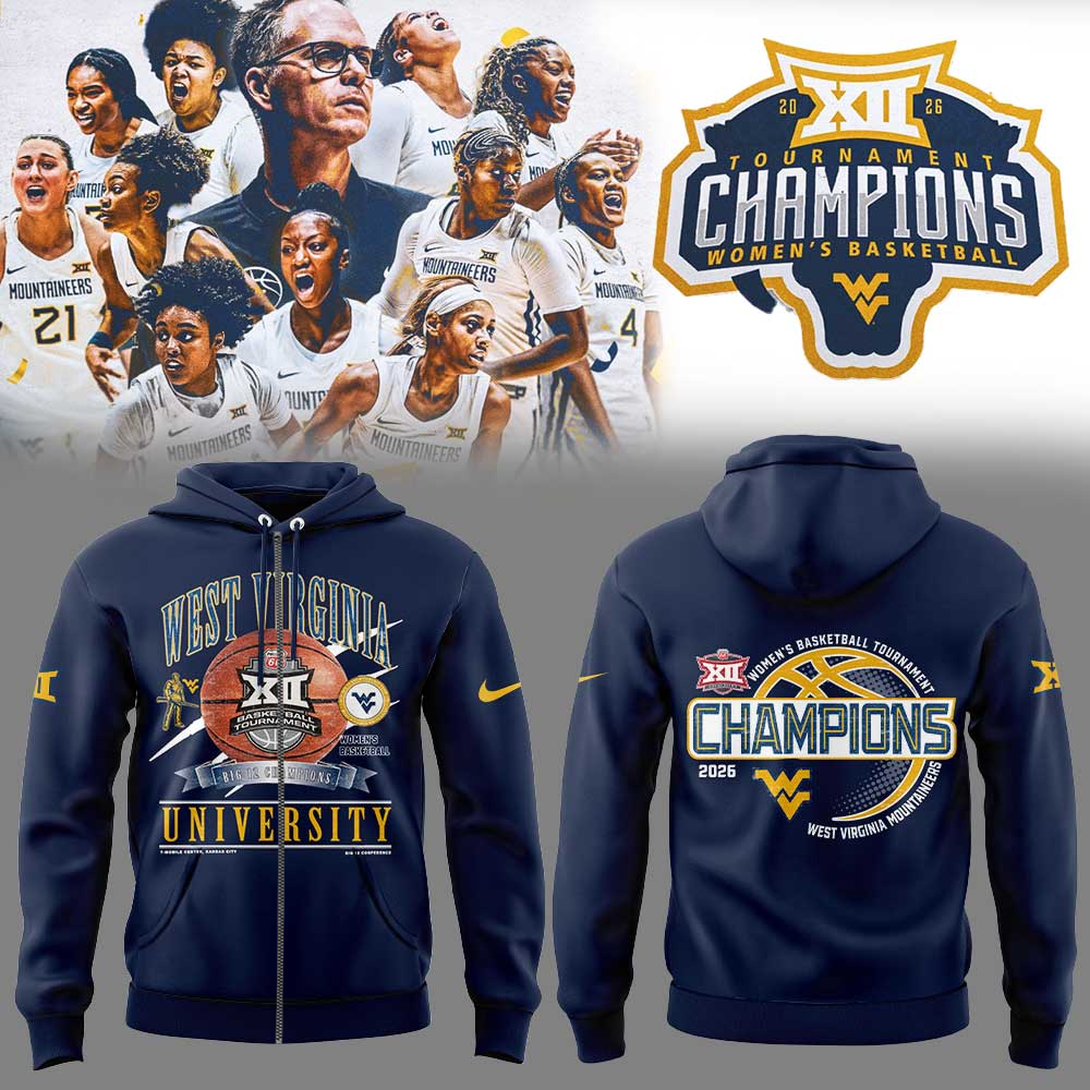 WVU Women’s Basketball 2026 Big 12 Women’s Basketball Tournament Championship Blue Zip Hoodie
