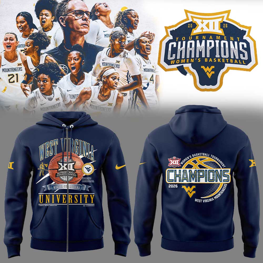 WVU Women’s Basketball 2026 Big 12 Women’s Basketball Tournament Championship Blue Zip Hoodie