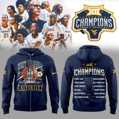 WVU Women’s Basketball 2026 Big 12 Women’s Basketball Tournament Championship Blue Zip Hoodie