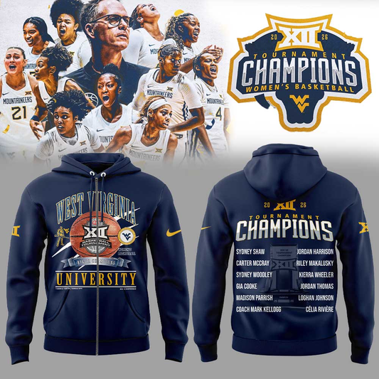 WVU Women’s Basketball 2026 Big 12 Women’s Basketball Tournament Championship Blue Zip Hoodie
