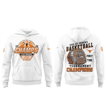 Texas Longhorns 2026 SEC Women’s Basketball Tournament Champions White Hoodie V2