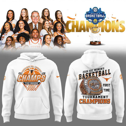 Texas Longhorns 2026 SEC Women’s Basketball Tournament Champions White Hoodie V2