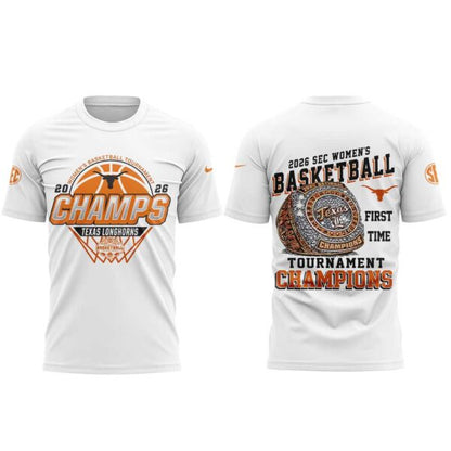 Texas Longhorns 2026 SEC Women’s Basketball Tournament Champions White Shirt V2