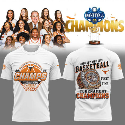 Texas Longhorns 2026 SEC Women’s Basketball Tournament Champions White Shirt V2