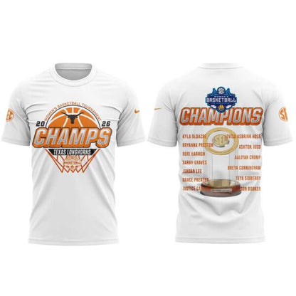 Texas Longhorns 2026 SEC Women’s Basketball Tournament Champions White Shirt