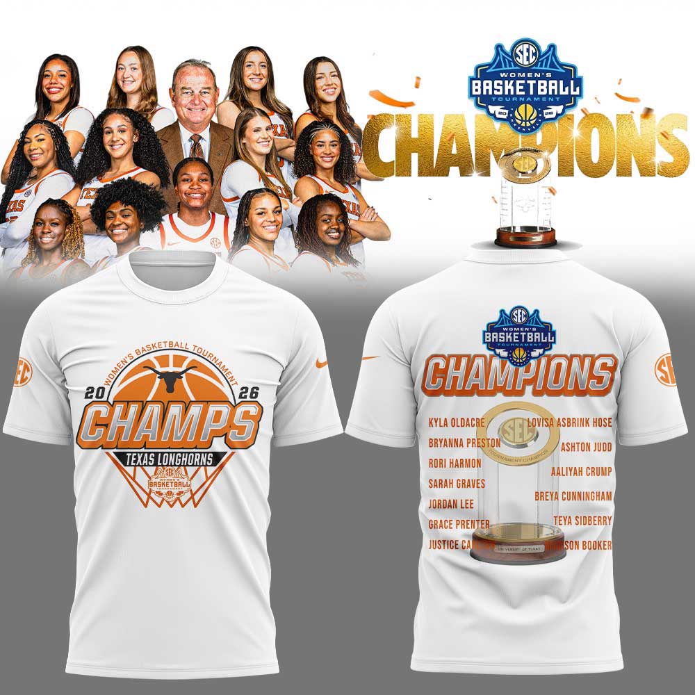 Texas Longhorns 2026 SEC Women’s Basketball Tournament Champions White Shirt