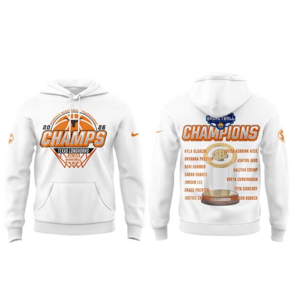 Texas Longhorns 2026 SEC Women’s Basketball Tournament Champions White Hoodie