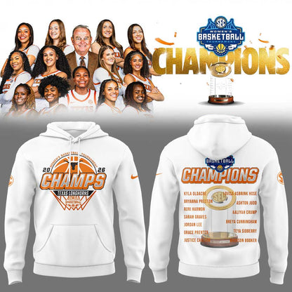 Texas Longhorns 2026 SEC Women’s Basketball Tournament Champions White Hoodie