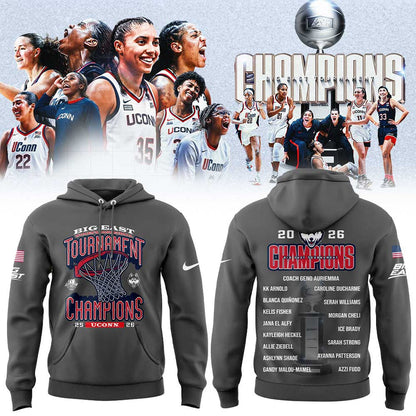 UConn Women’s Basketball 2026 BIG EAST Tournament Champions Gray Hoodie