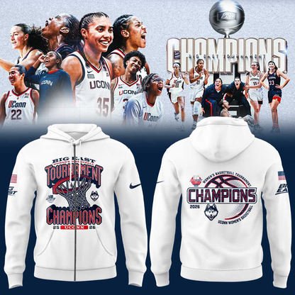 UConn Women’s Basketball 2026 BIG EAST Tournament Champions White Zip Hoodie