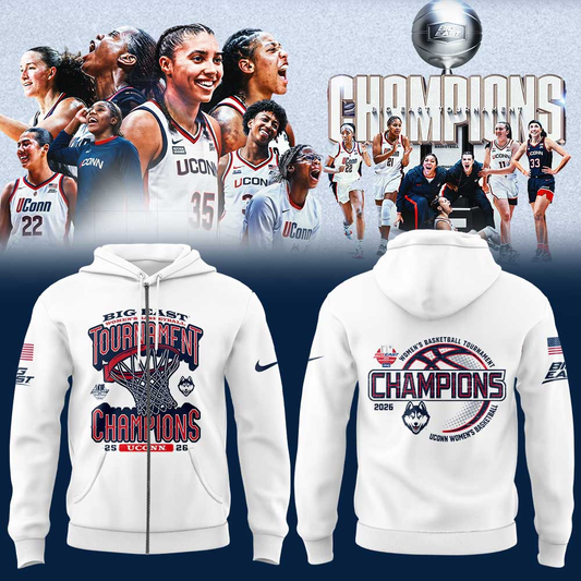 UConn Women’s Basketball 2026 BIG EAST Tournament Champions White Zip Hoodie