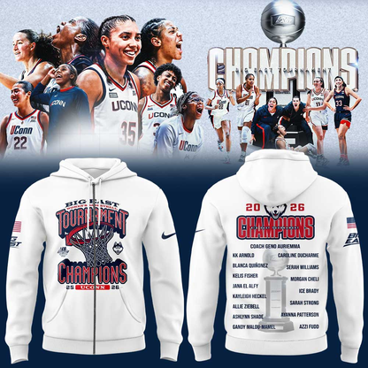 UConn Women’s Basketball 2026 BIG EAST Tournament Champions White Zip Hoodie