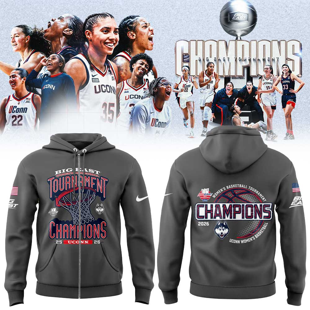 UConn Women’s Basketball 2026 BIG EAST Tournament Champions Gray Zip Hoodie