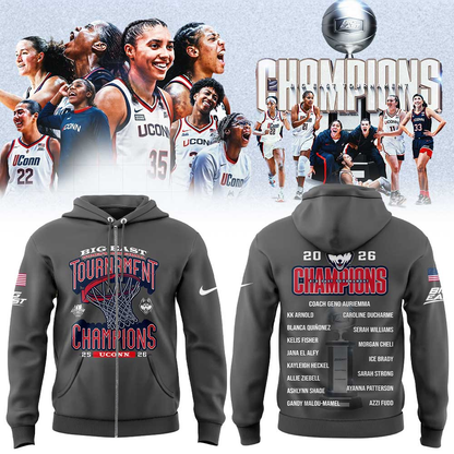 UConn Women’s Basketball 2026 BIG EAST Tournament Champions Gray Zip Hoodie