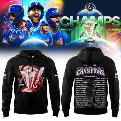 Team Beisbol Venezuela 2026 World Baseball Classic Champions Black Hoodie
