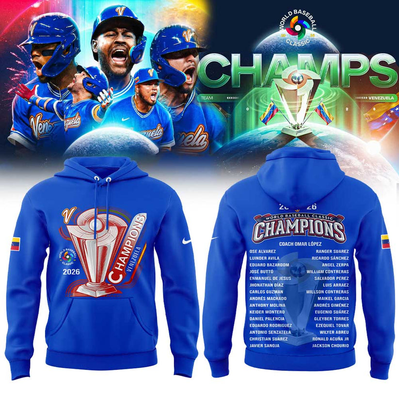 Team Beisbol Venezuela 2026 World Baseball Classic Champions Blue Hoodie
