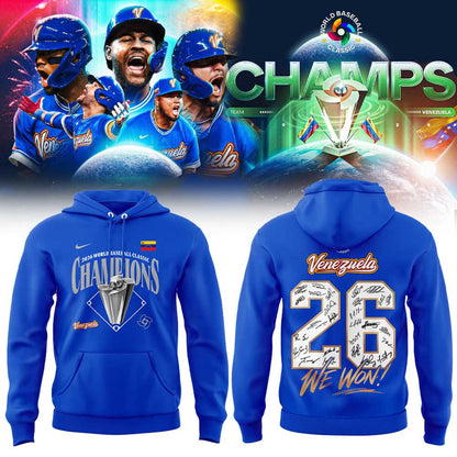 Team Beisbol Venezuela 2026 World Baseball Classic Champions Blue Hoodie V5