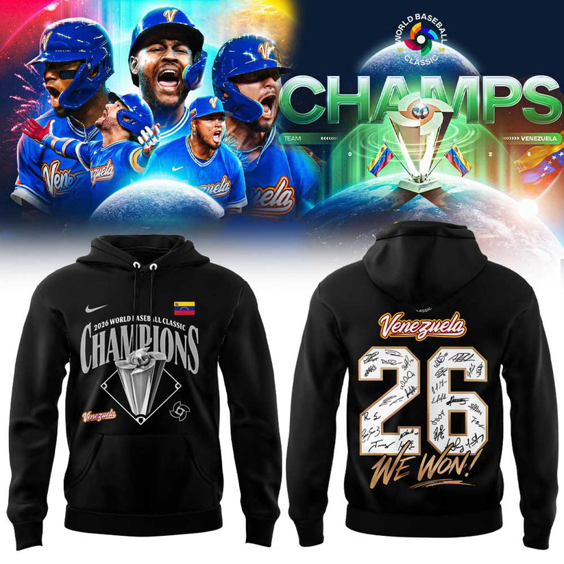Team Beisbol Venezuela 2026 World Baseball Classic Champions Black Hoodie V5