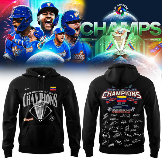 Team Beisbol Venezuela 2026 World Baseball Classic Champions Signature Black Hoodie