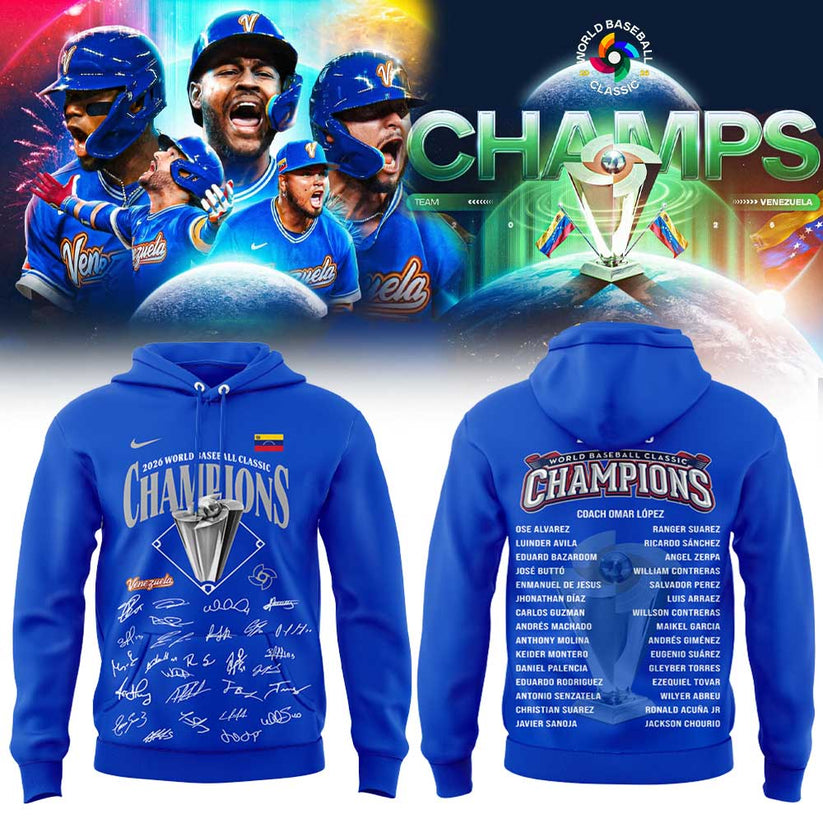 Team Beisbol Venezuela 2026 World Baseball Classic Champions Signature Blue Hoodie V2