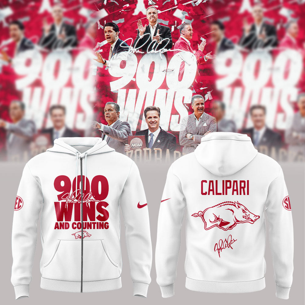 Arkansas Razorbacks Basketball Coach John Calipari 900 wins and counting ZipHoodie