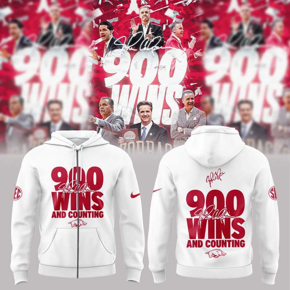 Arkansas Razorbacks Basketball Coach John Calipari 900 wins and counting ZipHoodie
