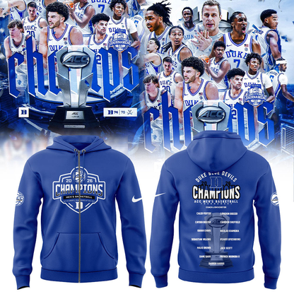 Duke Blue Devils 2026 T.Rowe Price ACC Men’s Basketball Tournament Champions Blue Zip Hoodie