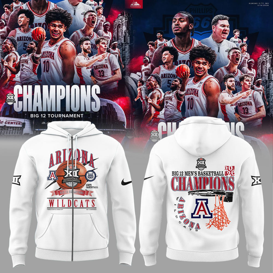 A Wildcats 2026 Big 12 Men’s Basketball Tournament Championship White ZipHoodie