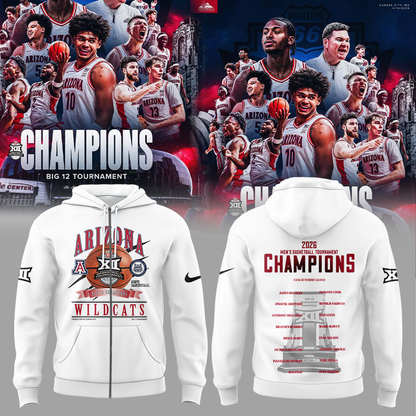 A Wildcats 2026 Big 12 Men’s Basketball Tournament Championship White ZipHoodie
