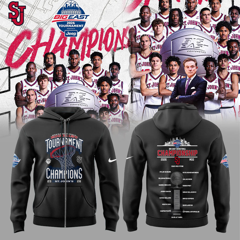 St John’s Basketball 2026 BIG EAST Conference Men’s Basketball Tournament Championships White Zip Hoodie