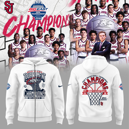 St John’s Basketball 2026 BIG EAST Conference Men’s Basketball Tournament Championships White Zip Hoodie