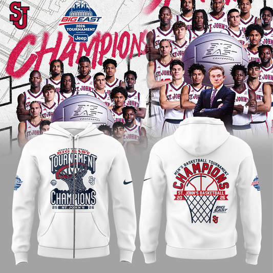 St John’s Basketball 2026 BIG EAST Conference Men’s Basketball Tournament Championships White Zip Hoodie