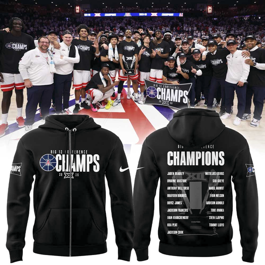 Arizona Wildcats Men’s Basketball 2026 Big 12 Conference Regular Season Champions Zip Hoodie