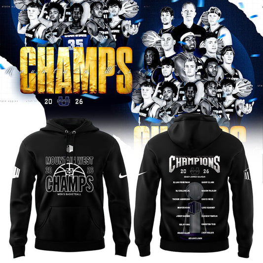 U State Basketball 2026 Men’s Basketball Mountain West Championship Black Hoodie V2