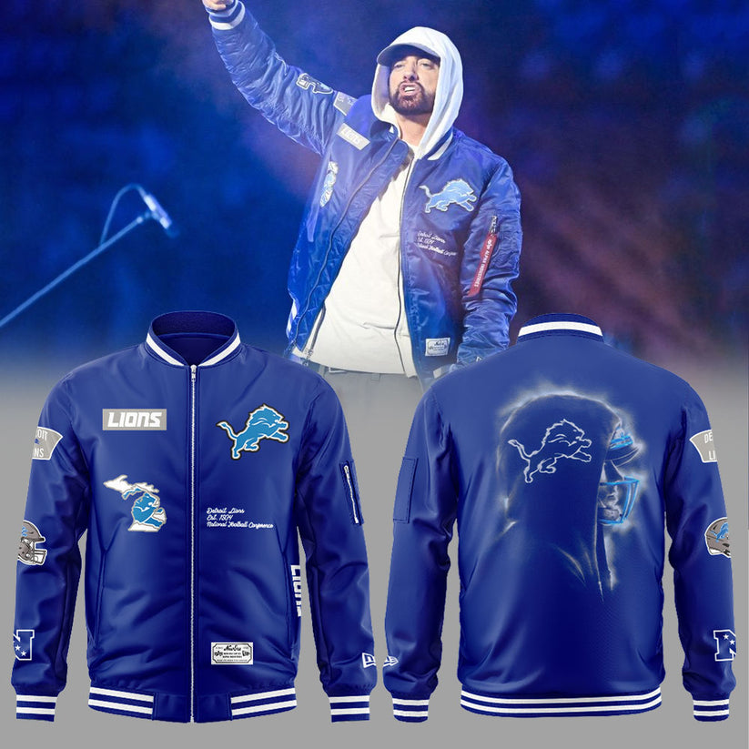 Alpha Industries Blue Detroit Lions x Eminem Combo Zip Bomber