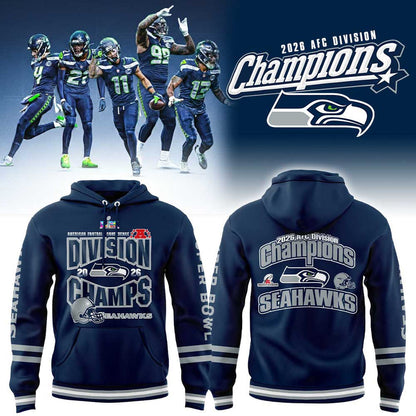 S Seahawks 2026 AFC Division Champions Blue Hoodie