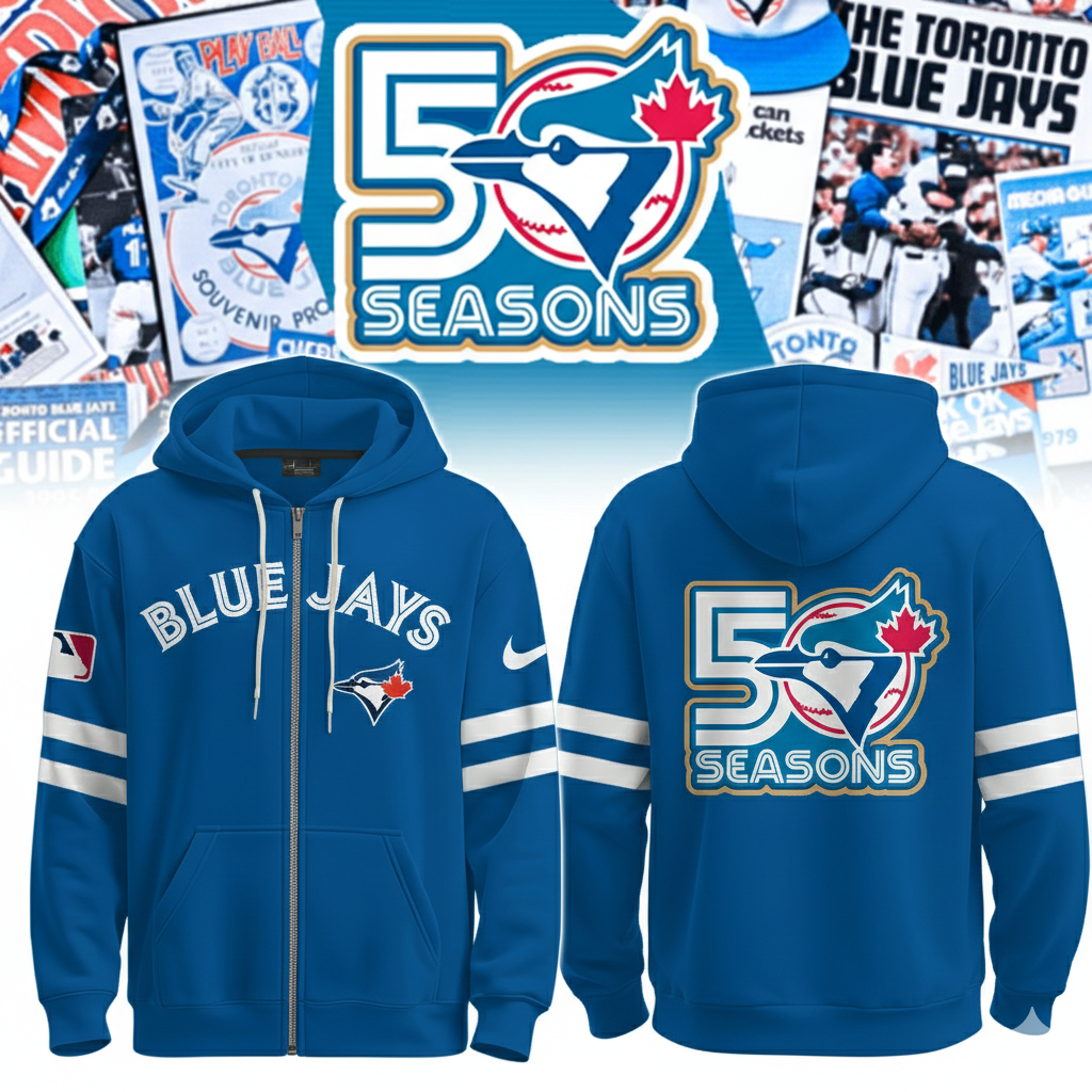 Toronto Blue Jays x 50th Anniversary Commemorative Zip Hoodie Blue | Limited Edition