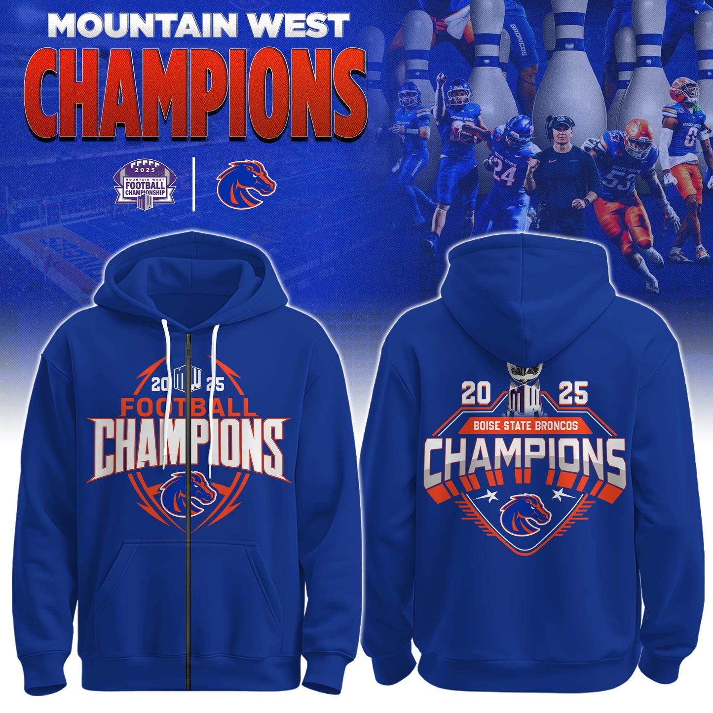 Boise State Broncos Champions Zip Hoodie Ver 1
