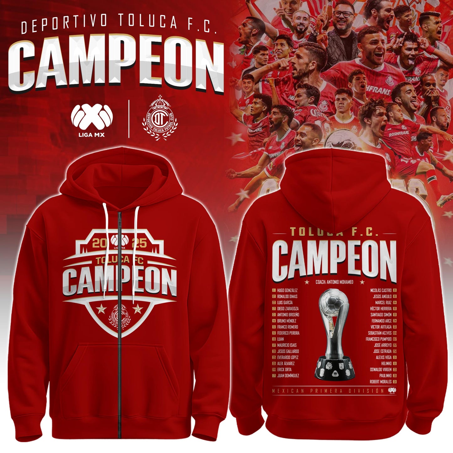 Toluca FC Back to Back Champions Champions Zip Hoodie