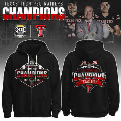 Texas Tech Red Raiders x Big 12 Champions 2025 Zip Hoodie Limited Edition