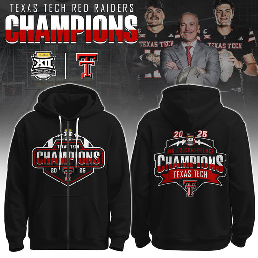 Texas Tech Red Raiders x Big 12 Champions 2025 Zip Hoodie Limited Edition