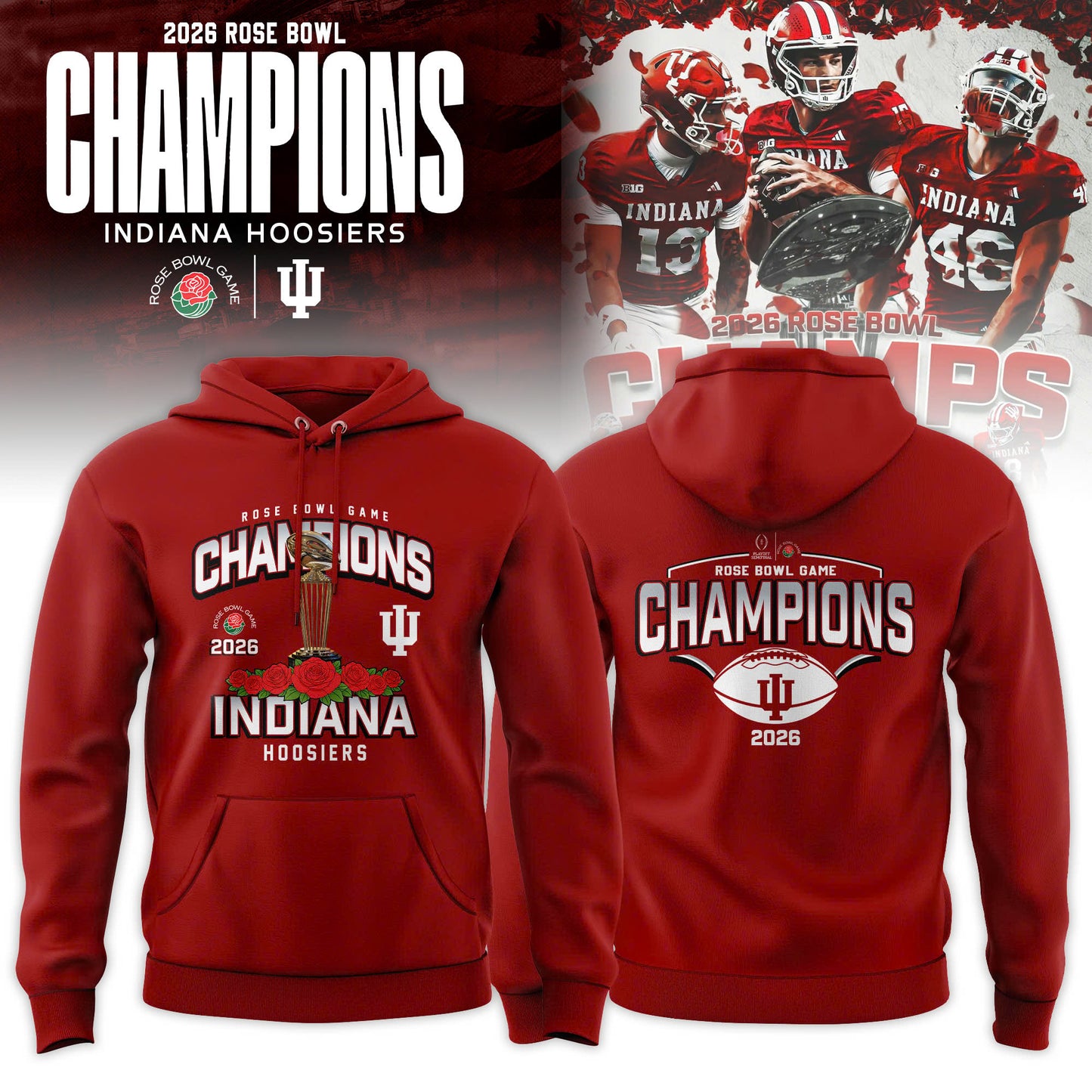 Indiana Hoosiers 2026 Rose Bowl Champions Hoodie