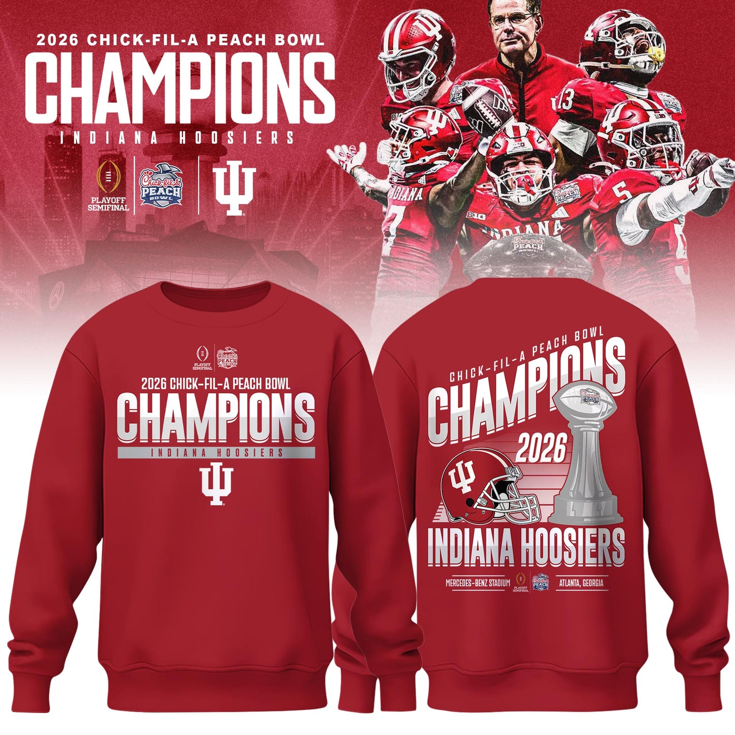 Indiana Hoosiers 2026 Peach Bowl Champions Sweatshirt – Cardinal